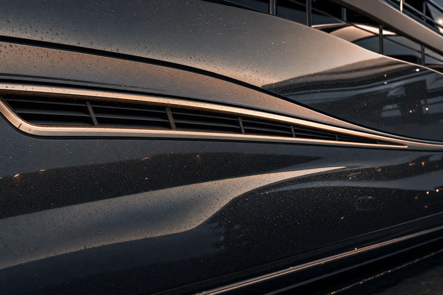 Luxury yacht hull surface with bronze metallic coating