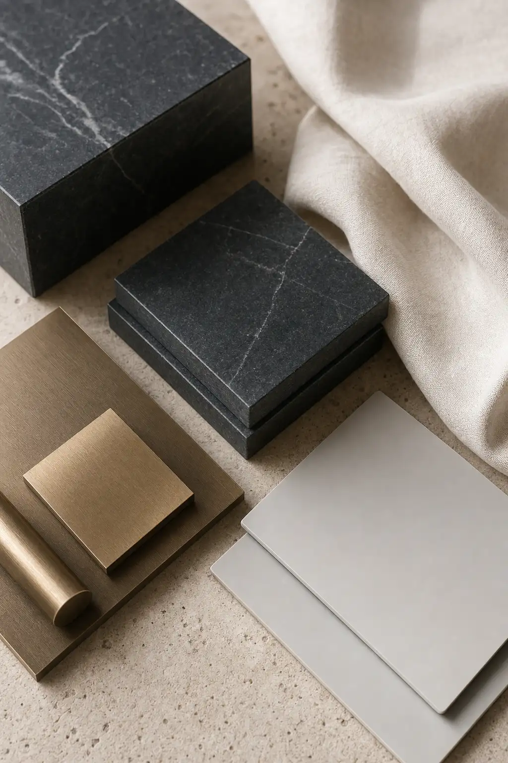 Raw industrial material samples arranged minimally